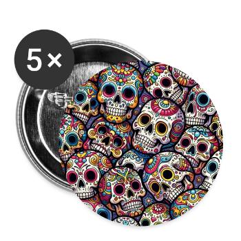 Buntes dekoratives Skullmuster - Buttons groß 56 mm (5er Pack) - Weiß - Vorne