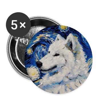 Samojede Samoyed Van Gogh Sternennacht Geschenk - Buttons groß 56 mm (5er Pack) - Weiß - Vorne