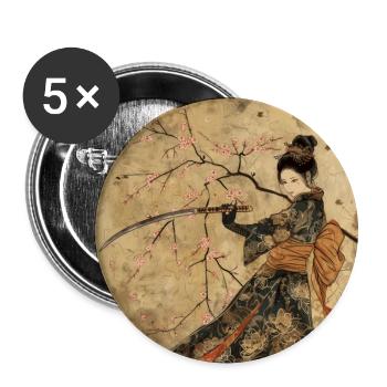 Japanisch, Samurai, Kirschblüte, Kunst, Ukiyo-E, s - Buttons groß 56 mm (5er Pack) - Weiß - Vorne
