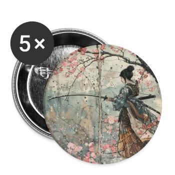 Japanisch, Samurai, Kirschblüte, Kunst, Ukiyo-E, s - Buttons groß 56 mm (5er Pack) - Weiß - Vorne