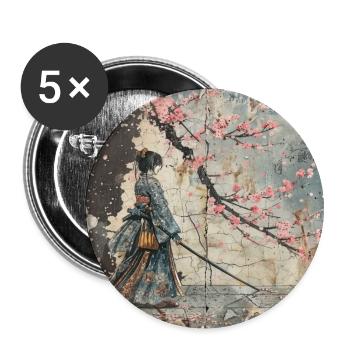 Japanisch, Samurai, Kirschblüte, Kunst, Ukiyo-E - Buttons groß 56 mm (5er Pack) - Weiß - Vorne