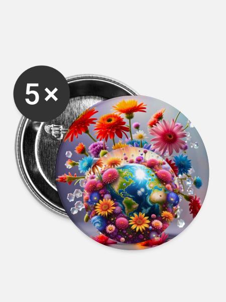 Planet Earth - Buttons large 2.2''/56 mm (5-pack) - white