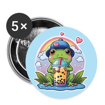 Grenouille mignonne en casquette de baseball buvant de la limonade - Lot de 5 grands badges (56 mm) - blanc - Devant