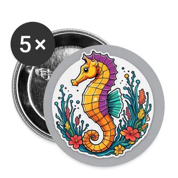 Hübsches dekoratives Seepferdchen - Buttons groß 56 mm (5er Pack) - Weiß - Vorne