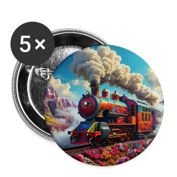 Colorful nostalgic locomotive with wagons - Buttons large 2.2''/56 mm (5-pack) - white - Front
