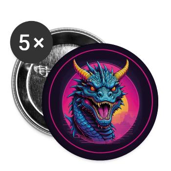 Wütender Drache Drachenportrait Feuerdrache - Buttons groß 56 mm (5er Pack) - Weiß - Vorne