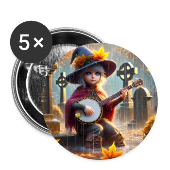 Die blauäugige Hexe und ihr magisches Banjo - Buttons groß 56 mm (5er Pack) - Weiß - Vorne