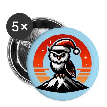 Funny little Christmas owl with Santa hat - Buttons large 2.2''/56 mm (5-pack) - white - Front