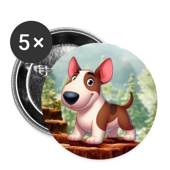 bull terrier 2 - Lot de 5 grands badges (56 mm) - blanc - Devant