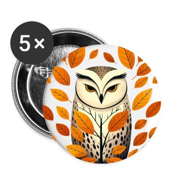 Owl and autumn leaves - Buttons large 2.2''/56 mm (5-pack) - white - Front