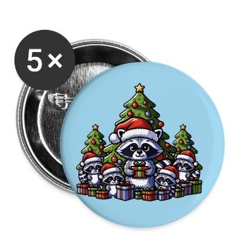 Raccoon family with Christmas tree and gifts - Buttons large 2.2''/56 mm (5-pack) - white - Front