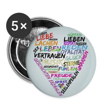 Heart Text Life - Buttons large 2.2''/56 mm (5-pack) - white - Front