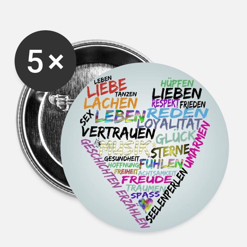 Herz Text Leben - Buttons groß 56 mm (5er Pack) - Weiß