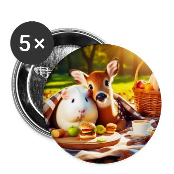 Picnic Friends - Guinea Pigs & Fawns - Buttons large 2.2''/56 mm (5-pack) - white - Front