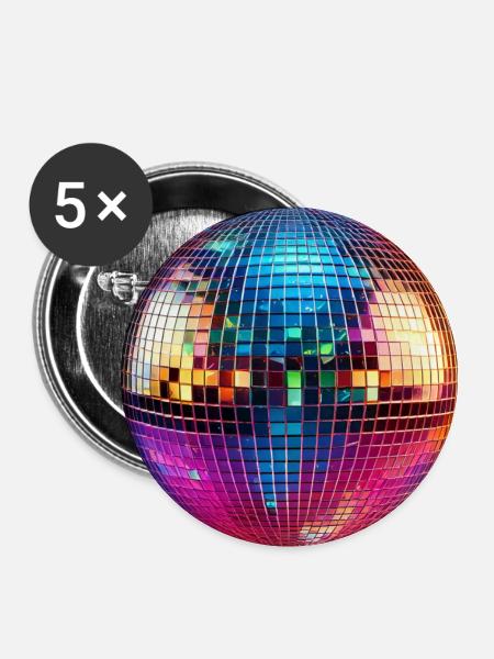 Bunte Diskokugel - Buttons groß 56 mm (5er Pack) - Weiß