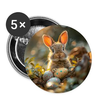 Osterhase mit Eiern - Buttons groß 56 mm (5er Pack) - Weiß - Vorne