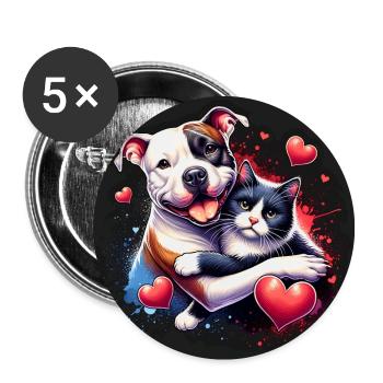 Staffordshire Terrier and Cat Love Friendship - Buttons large 2.2''/56 mm (5-pack) - white - Front