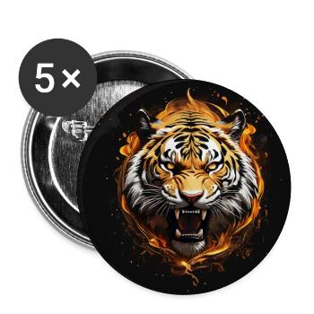Fauchender Tiger Raubkatze - Buttons groß 56 mm (5er Pack) - Weiß - Vorne