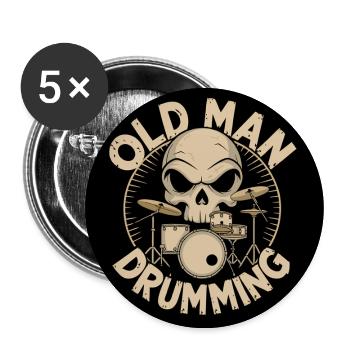 Alter Mann Opa spielt Schlagzeug - Buttons groß 56 mm (5er Pack) - Weiß - Vorne