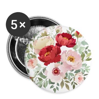 Blumenstrauß,Pfingstrosen,Mohnblumen,vintage,Blume - Buttons groß 56 mm (5er Pack) - Weiß - Vorne