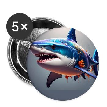 Hai,bunt,pailletten,glitzer,blau,silber - Buttons groß 56 mm (5er Pack) - Weiß - Vorne