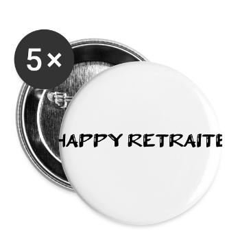 RETRAITE. RETRAITE. RETRAITEE. SENIOR. MAMIE. PAPY - Lot de 5 grands badges (56 mm) - blanc - Devant