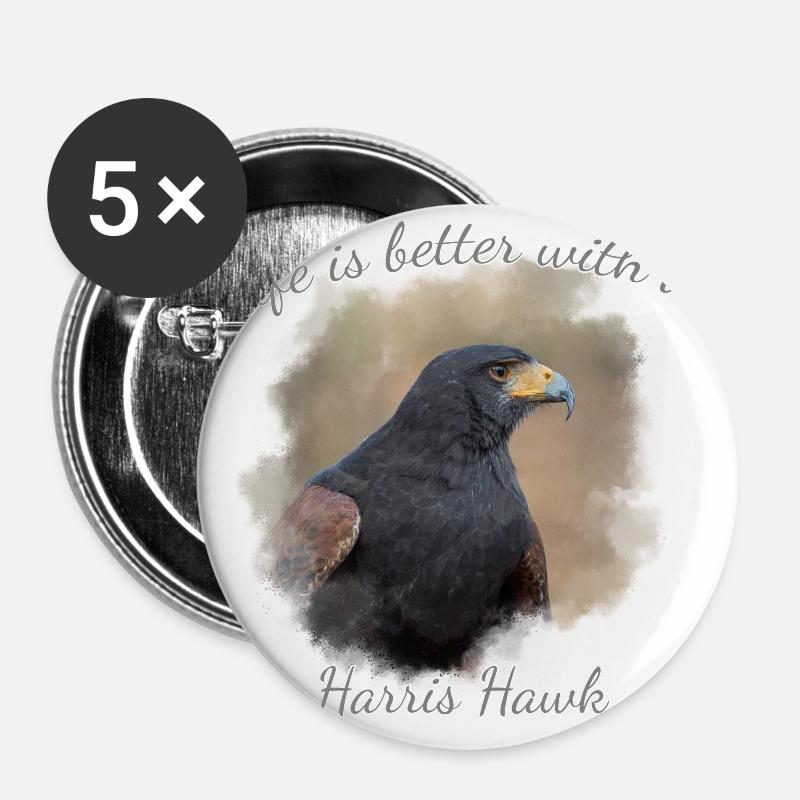 Life is better with Harris Hawk - Buttons large 2.2''/56 mm (5-pack) - white