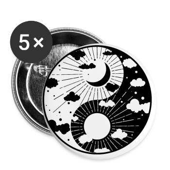 Sonne und Mond/ Mond und Sonne - Buttons groß 56 mm (5er Pack) - Weiß - Vorne