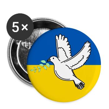 Ukraine Flag with peace dove - Buttons groß 56 mm (5er Pack) - Weiß - Vorne