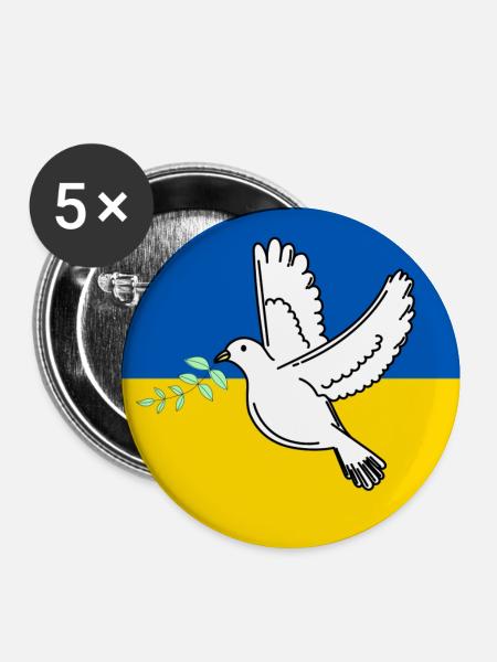 Ukraine Flag with peace dove - Buttons groß 56 mm (5er Pack) - Weiß
