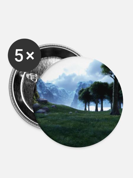 Wunderschöne Berglandschaft im Nebel - Buttons groß 56 mm (5er Pack) - Weiß
