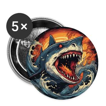 Shark on Fire - Buttons large 2.2''/56 mm (5-pack) - white - Front