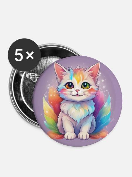 Regenbogen Mieze - Buttons groß 56 mm (5er Pack) - Weiß