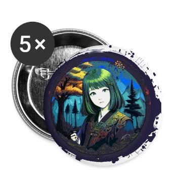 manga,anime,frau,asiatin,wald,comic,grüne haare - Buttons groß 56 mm (5er Pack) - Weiß - Vorne