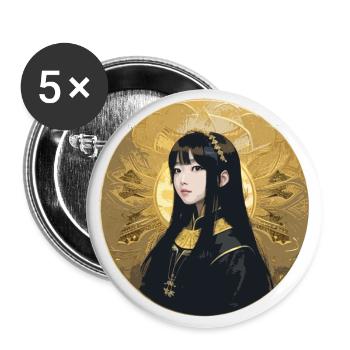 asiatin,gold,kreis,manga,anime,portrait - Buttons groß 56 mm (5er Pack) - Weiß - Vorne