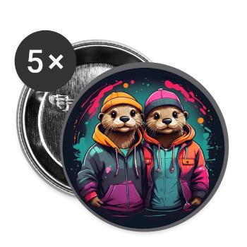 Deux loutres amoureuses dans le streetwear cool - Lot de 5 grands badges (56 mm) - blanc - Devant