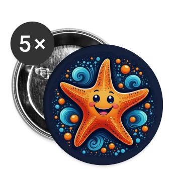 Lachender lustiger Seestern - Buttons groß 56 mm (5er Pack) - Weiß - Vorne
