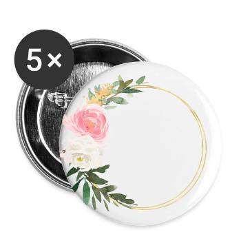 Cercle de bouquet de fleurs - personnalisable - Lot de 5 grands badges (56 mm) - blanc - Devant