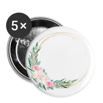 Couronne de bouquet de fleurs boho personnalisable - Lot de 5 grands badges (56 mm) - blanc - Devant