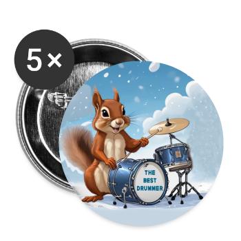 Squirrel plays drums in the snow - Buttons large 2.2''/56 mm (5-pack) - white - Front