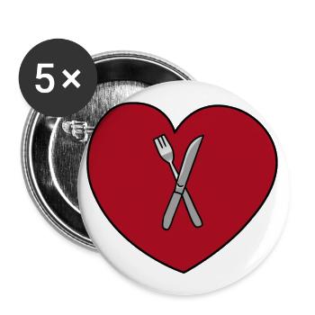Cuisiner un cœur pour la nourriture Restaurant Cuisine gastronomique - Lot de 5 grands badges (56 mm) - blanc - Devant