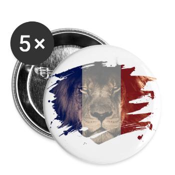 France Flag & African Lion Picture - Buttons large 2.2''/56 mm (5-pack) - white - Front