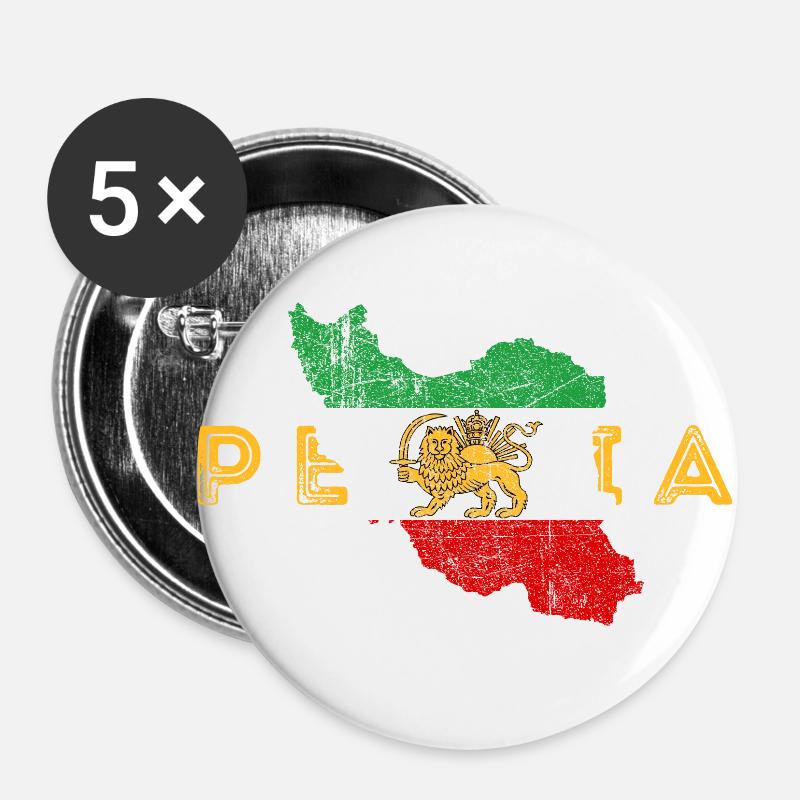 Persia Shape and Flag - Buttons large 2.2''/56 mm (5-pack) - white