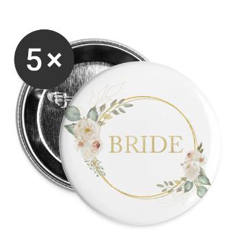 Team Bride! Kreis Floral Kranz - Buttons groß 56 mm (5er Pack) - Weiß - Vorne