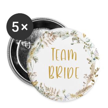 Équipe Bride! Couronne boho, personnalisable - Lot de 5 grands badges (56 mm) - blanc - Devant