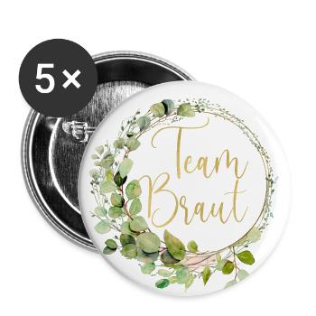 Eukalyptus Kreis Team Braut personalisierbar - Buttons groß 56 mm (5er Pack) - Weiß - Vorne