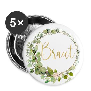 Eukalyptus Kreis Team Braut personalisierbar - Buttons groß 56 mm (5er Pack) - Weiß - Vorne