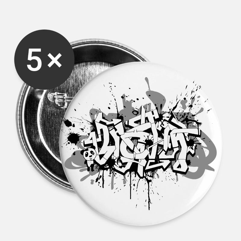 Graffiti - Buttons groß 56 mm (5er Pack) - Weiß