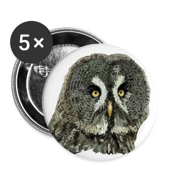 Graue Eule - Buttons groß 56 mm (5er Pack) - Weiß - Vorne