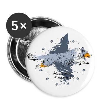 blue merle Australian Shepherd, springend - Buttons groß 56 mm (5er Pack) - Weiß - Vorne